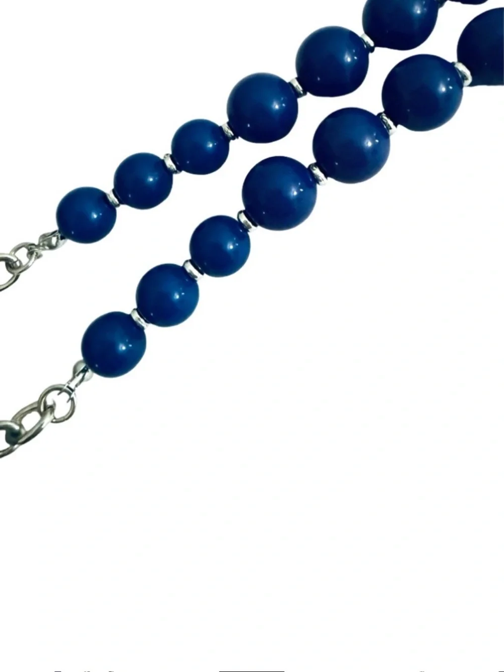 Beaded Necklace Retro Fashion Piece Adjustable Long Blue Silver
